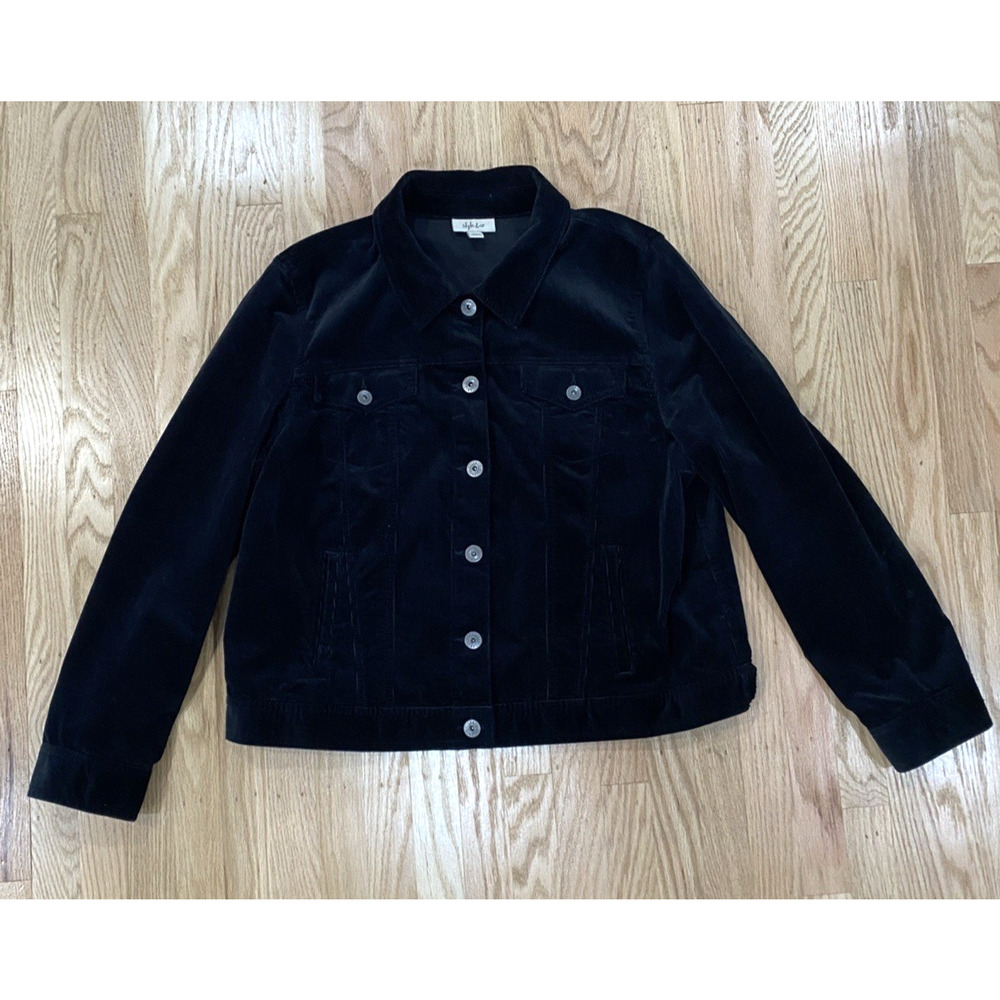 Black Corduroy Jacket Women XL Button Front Timeless Soft Vintage Preppy